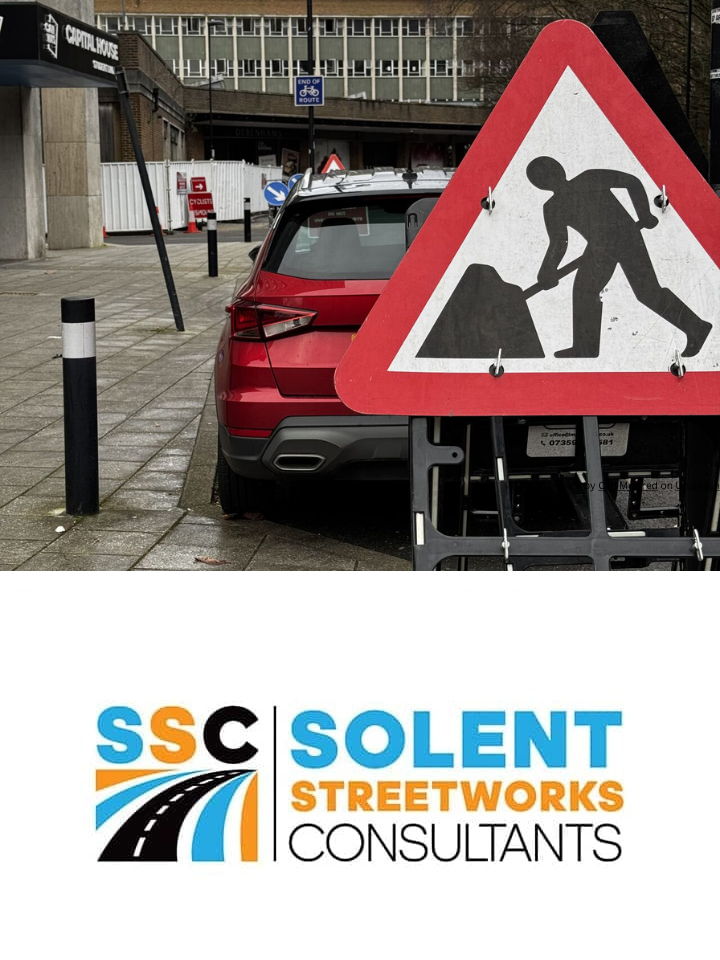traffic management in Southampton with roadworks sign